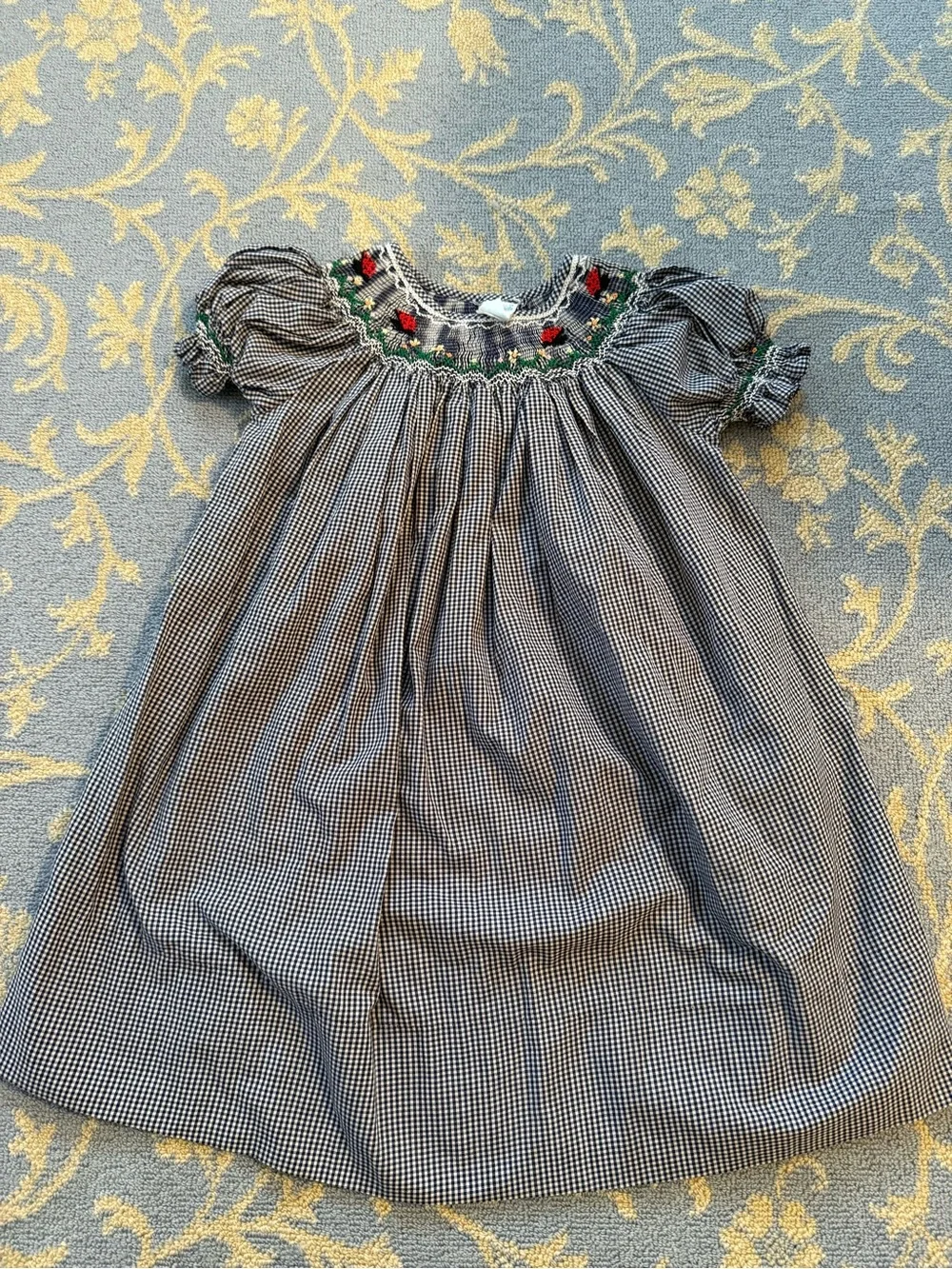 Smocked Black & White Gingham Smocked Kids Dress - Sweet Angela by Rosalin